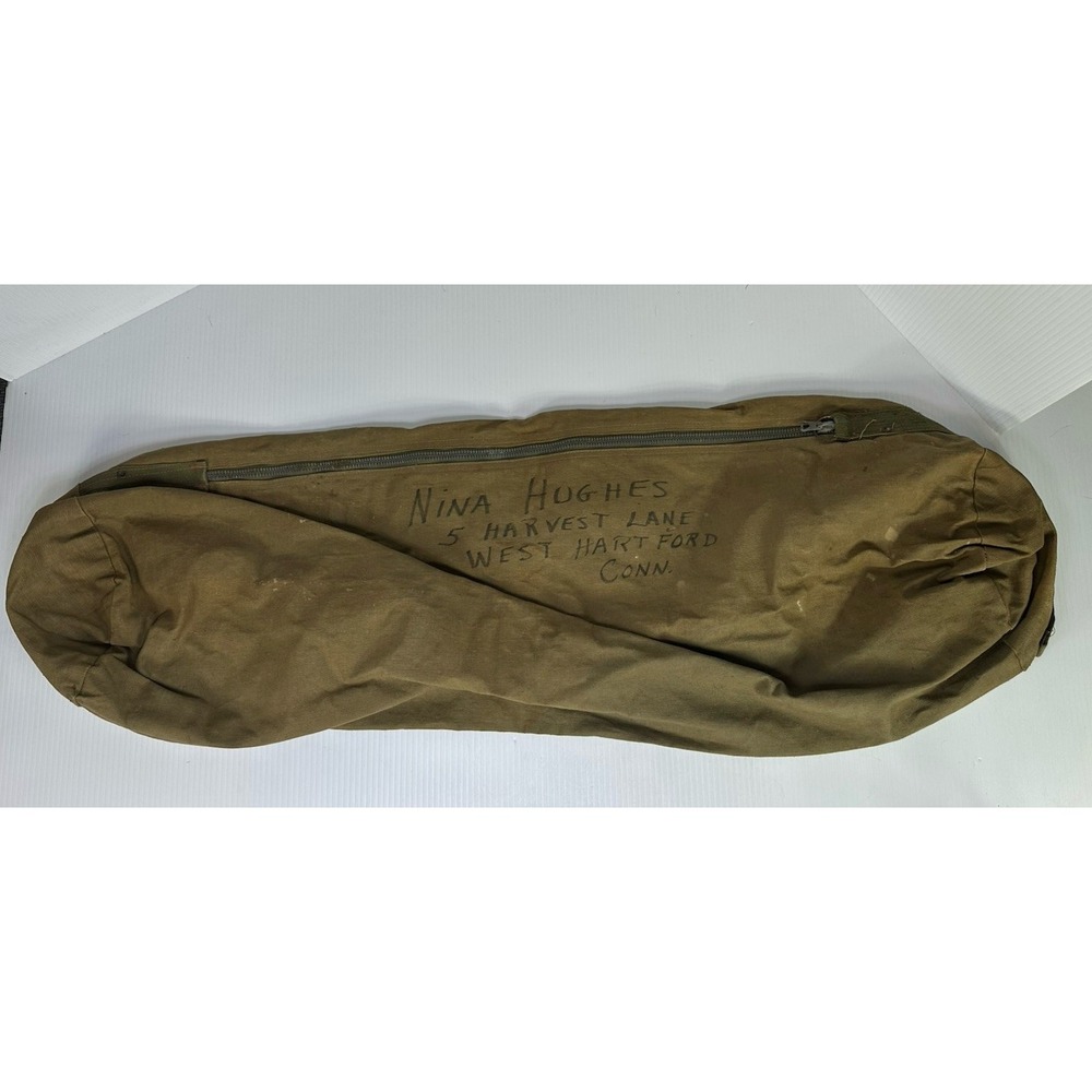 Vintage US Military Green Canvas Duffle Bag Heavy Duty Full Zipper 2 Handles